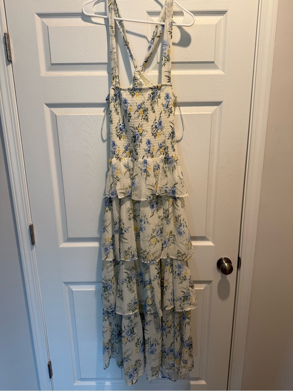 ARULA Cream Maxi Dress with Blue & Yellow Floral Print